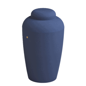 Soft urne i blå i Den Hjertevarme Afsked – Stofsky Begravelse 92 72 92 92