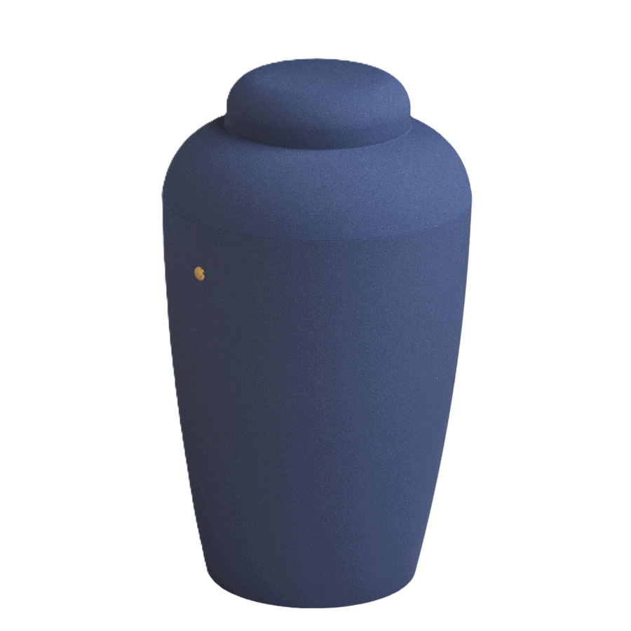 Soft urne i blå i Den Hjertevarme Afsked – Stofsky Begravelse 92 72 92 92
