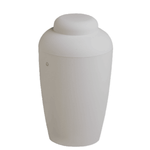 Soft urne i hvid i Den Hjertevarme Afsked – Stofsky Begravelse 92 72 92 92