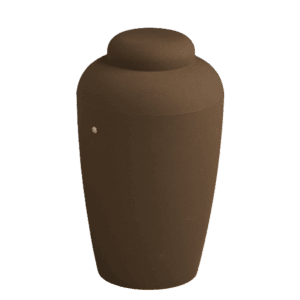 Soft urne i brun i Den Hjertevarme Afsked – Stofsky Begravelse 92 72 92 92