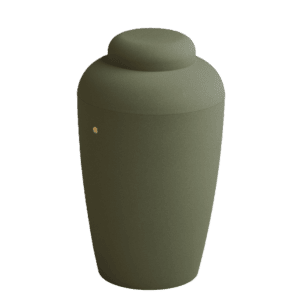 Soft urne i grøn i Den Hjertevarme Afsked – Stofsky Begravelse 92 72 92 92