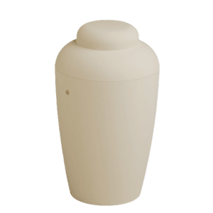 Soft urne i creme i Den Hjertevarme Afsked – Stofsky Begravelse 92 72 92 92