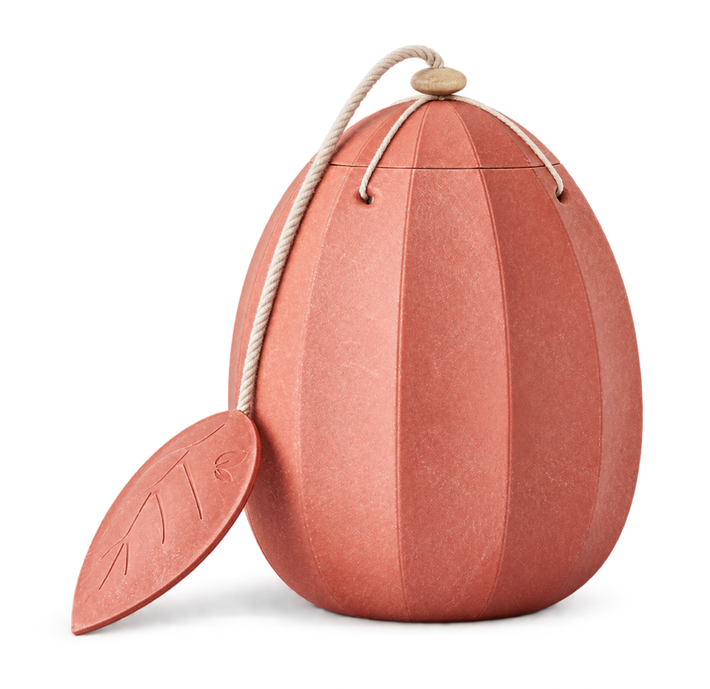 Rund, terracotta urne med snor