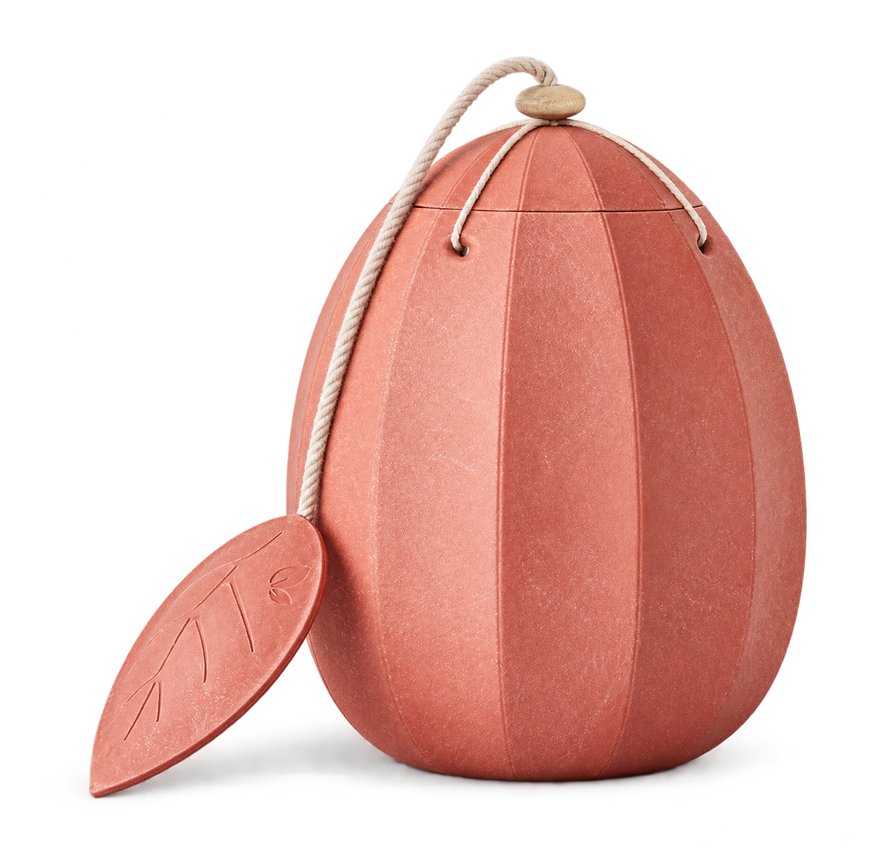 Rund, terracotta urne med snor